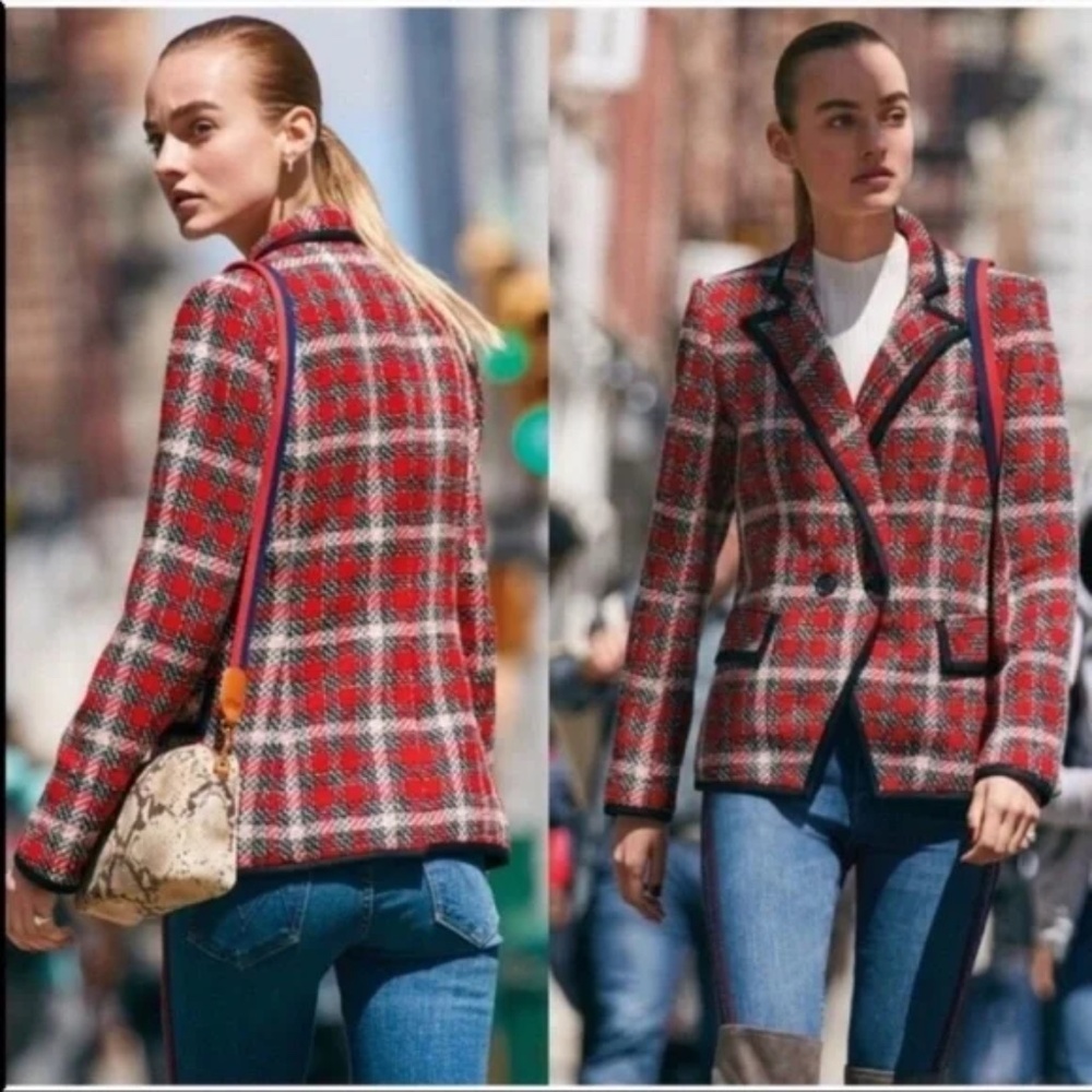 VERONICA BEARD Harriet Dickey Blazer Tweed Red/Black 0